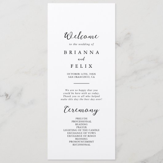 Simple Classic Kraft Wedding Program Programmakaart (Voorkant)