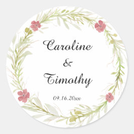 Simple Classic Leafy Floral Wreath Wedding Ronde Sticker