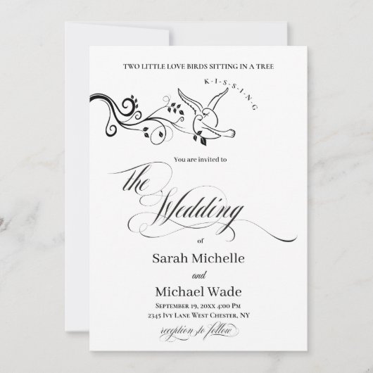 Simple Classic love birds Wedding Invitation Kaart (Voorkant)