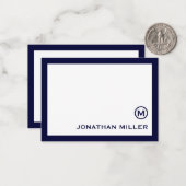 Simple Classic Monogram Navy White Notitiekaartje (Voorkant / Achterkant in situ)