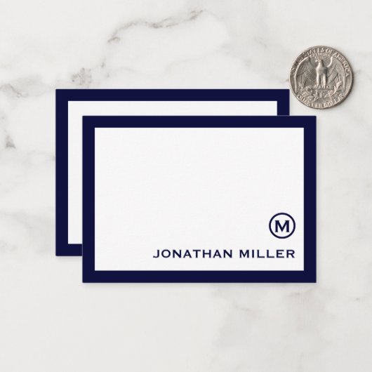 Simple Classic Monogram Navy White Notitiekaartje (Voorkant / Achterkant in situ)