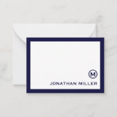 Simple Classic Monogram Navy White Notitiekaartje (Voorkant)