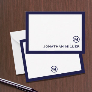 Simple Classic Monogram Navy White Notitiekaartje