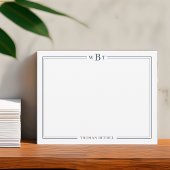 Simple Classic Navy Blue 3-Initial Monogram & Name Notitiekaartje
