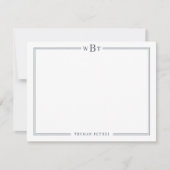 Simple Classic Navy Blue 3-Initial Monogram & Name Notitiekaartje (Voorkant)