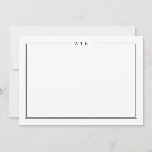 Simple Classic Navy Blue 3-Initial Monogram Notitiekaartje (Voorkant)