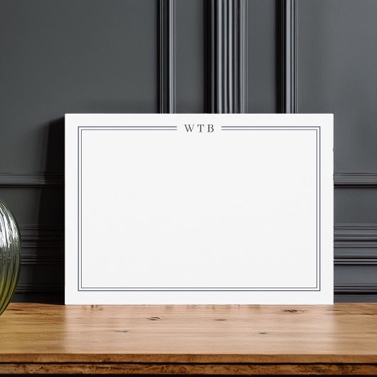 Simple Classic Navy Blue 3-Initial Monogram Notitiekaartje