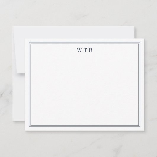 Simple Classic Navy Blue Bordered Monogram Notitiekaartje (Voorkant)