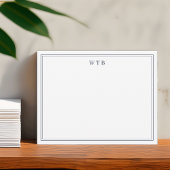 Simple Classic Navy Blue Bordered Monogram Notitiekaartje