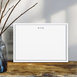 Simple Classic Navy Blue Monogram Notitiekaartje