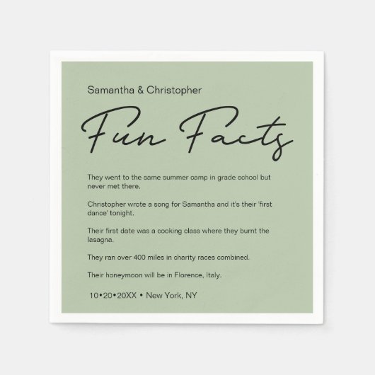 SImple Classic Sage green plezier fact list Weddin Servet (Voorkant)