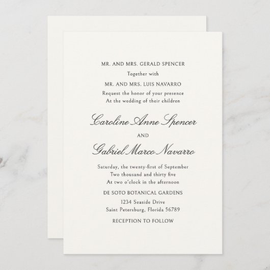 Simple Classic Traditional Wedding Invitation Kaart (Voorkant / Achterkant)