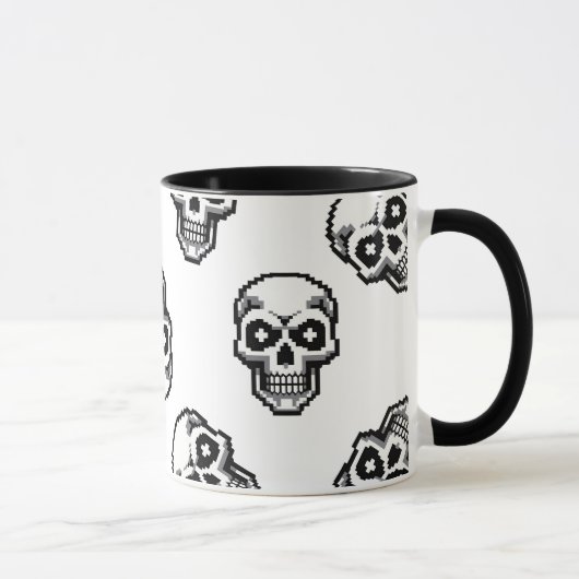 Simple Classic White Pixelated Skull Pattern Mok (Rechts)