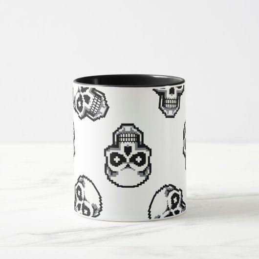 Simple Classic White Pixelated Skull Pattern Mok (Midden)