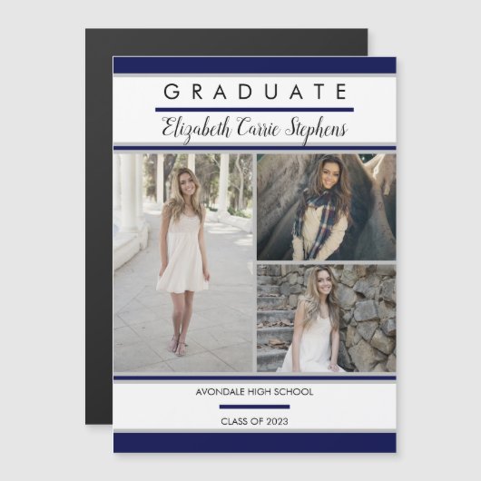 Simple Classy 3Photo Blue |Witte Afstuderen (Voorkant / Achterkant)