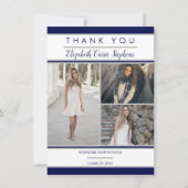 Simple Classy 3Photo Blue | Witte Afstuderen Bedankkaart (Voorkant)