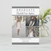 Simple Classy 3Photo Grey Afstuderen Aankondiging (Staand voorkant)