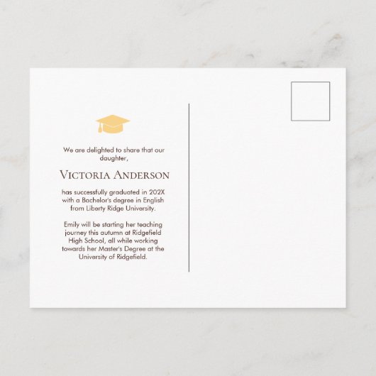 Simple Classy Afstuderen Announcement Briefkaart (Achterkant)