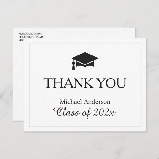 Simple Classy Black White Afstuderen Hartelijk dan Briefkaart (Voorkant / Achterkant)