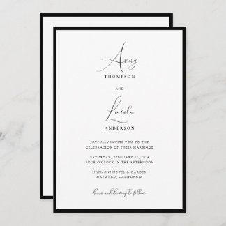Simple Classy Black & White Border Wedding QR Code Kaart