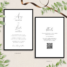 Simple Classy Black & White Border Wedding QR Code Kaart