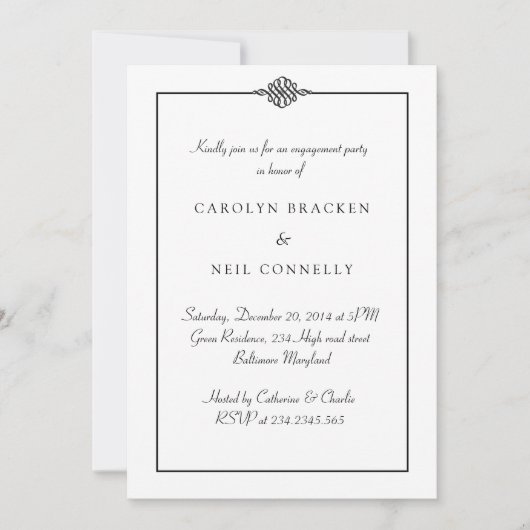 Simple Classy Black White Engagement Party Kaart (Voorkant)