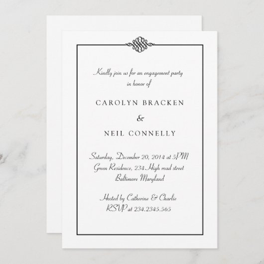 Simple Classy Black White Engagement Party Kaart (Voorkant / Achterkant)