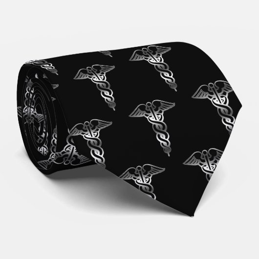 Simple Classy Elegant Silver Caduceus Medical Stropdas (Opgerold)