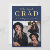 Simple Classy Navy Blue en Gold Photo Afstuderen Kaart (Voorkant)