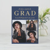 Simple Classy Navy Blue en Gold Photo Afstuderen Kaart (Staand voorkant)