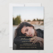 Simple Classy Navy Blue en Gold Photo Afstuderen Kaart (Achterkant)
