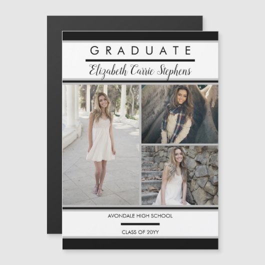 Simple Classy Three Photo Black | Witte Afstuderen (Voorkant / Achterkant)