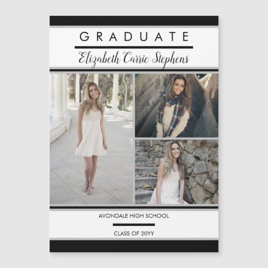 Simple Classy Three Photo Black | Witte Afstuderen (Voorkant)