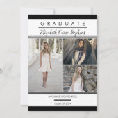 Simple Classy Three Photo Black | Witte Afstuderen Aankondiging (Voorkant)
