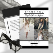 Simple Classy Three Photo Black | Witte Afstuderen Bedankkaart