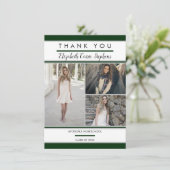 Simple Classy Three Photo Green | Witte Afstuderen Bedankkaart (Staand voorkant)