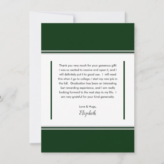 Simple Classy Three Photo Green | Witte Afstuderen Bedankkaart (Achterkant)