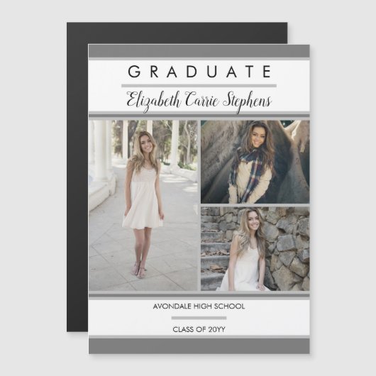 Simple Classy Three Photo Grey |Witte Afstuderen (Voorkant / Achterkant)