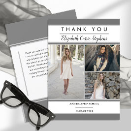 Simple Classy Three Photo Grey | Witte Afstuderen Bedankkaart