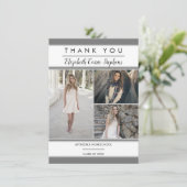 Simple Classy Three Photo Grey | Witte Afstuderen Bedankkaart (Staand voorkant)