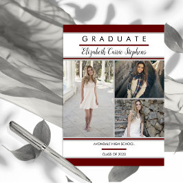 Simple Classy Three Photo Maroon |Witte Afstuderen