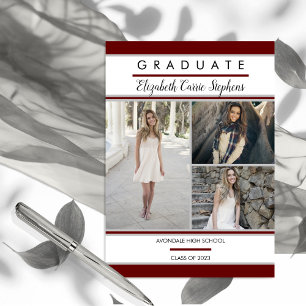 Simple Classy Three Photo Maroon  Witte Afstuderen