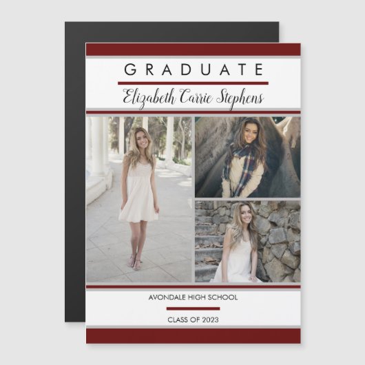 Simple Classy Three Photo Maroon |Witte Afstuderen (Voorkant / Achterkant)