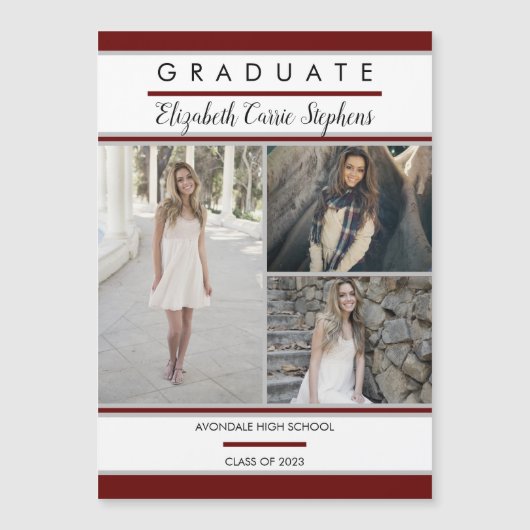 Simple Classy Three Photo Maroon |Witte Afstuderen (Voorkant)
