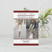 Simple Classy Three Photo Maroon |Witte Afstuderen Bedankkaart (Staand voorkant)