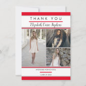 Simple Classy Three Photo Red | Witte Afstuderen Bedankkaart (Voorkant)