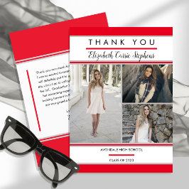 Simple Classy Three Photo Red | Witte Afstuderen Bedankkaart