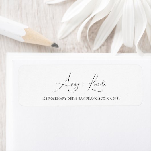 Simple Classy White & Black Script Wedding Address Etiket (Insitu)