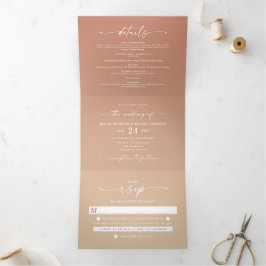 Simple Clay Terra Cotta & Yellow Ombre Wedding Drieluik Uitnodiging