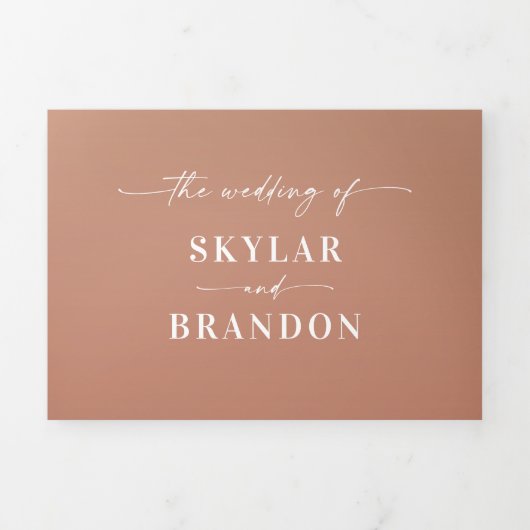Simple Clay Terra Cotta & Yellow Ombre Wedding Drieluik Uitnodiging (Cover)